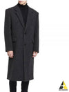 Chevron Pattern Wool Single-Breasted Structured Coat Grey Black - AMI - BALAAN 2