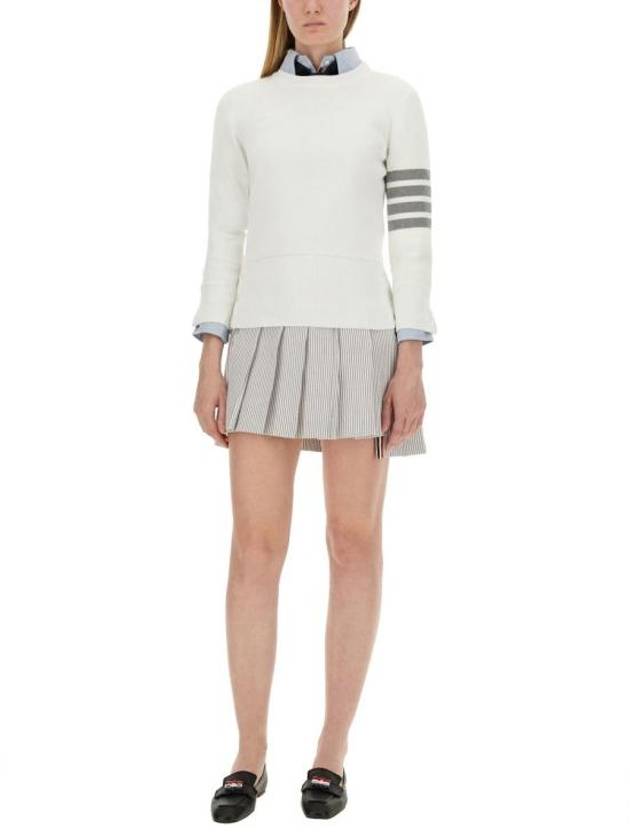 Women's Mini Drop Back Seersucker Pleated Skirt Grey - THOM BROWNE - BALAAN 3