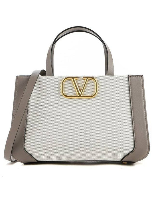 V Logo Signature Tote Bag Grey Ivory - VALENTINO - BALAAN 2