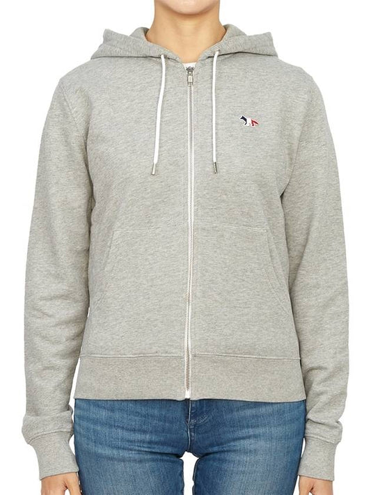 Tricolor Fox Patch Hooded Zip-Up Gray - MAISON KITSUNE - BALAAN.