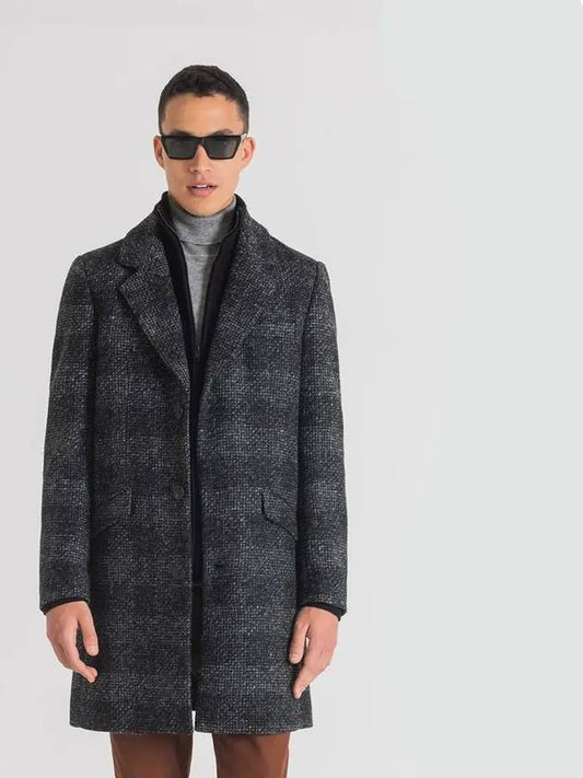 Check pattern black wool blend half coat CO113 - IKALOOOK - BALAAN 1