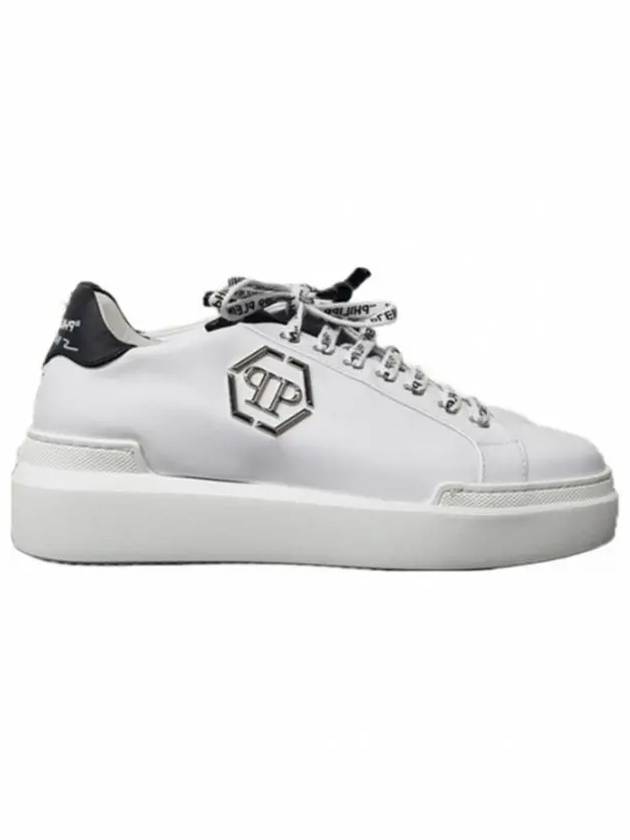 Black Heel Tab Leather Low Top Sneakers White - PHILIPP PLEIN - BALAAN 1