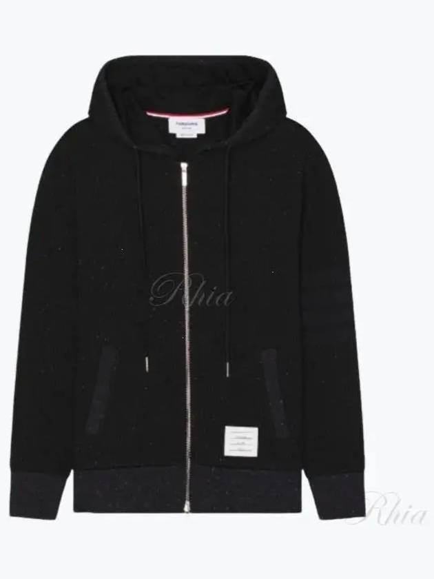 4 Bar Silk Flecked Zip-Up Hoodie Black - THOM BROWNE - BALAAN 2