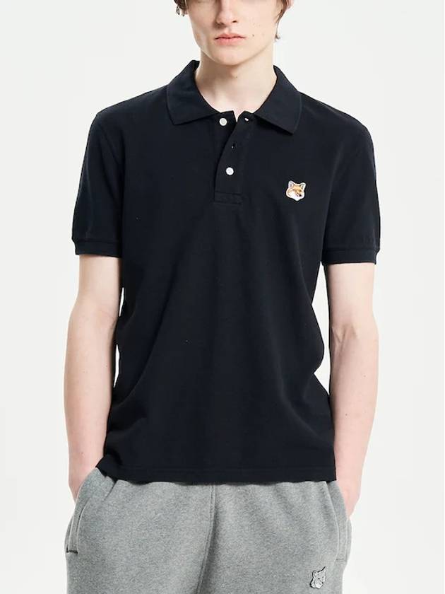 Fox Head Patch Cotton Polo Shirt Black - MAISON KITSUNE - BALAAN 5