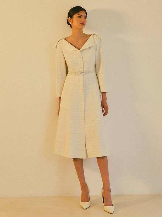 Women's Victoria Tweed Flared Midi Dress Ivory - AME - BALAAN 2