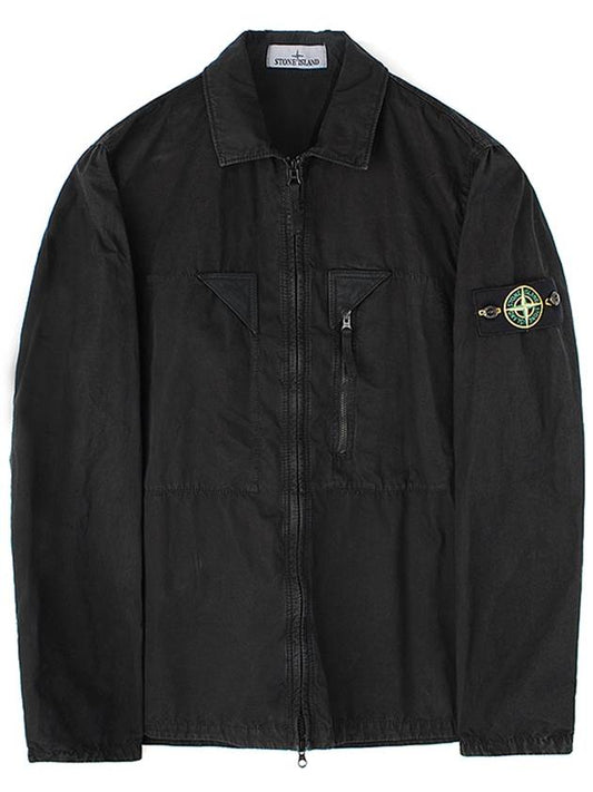 Wappen Patch Old Treatment Zip-Up Overshirt Black - STONE ISLAND - BALAAN 2