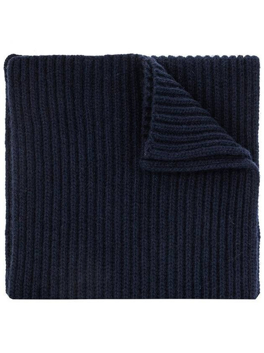 wool ribbed muffler navy - GANNI - BALAAN.