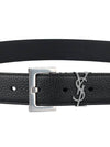 Grained Leather Silver Monogram Belt Black - SAINT LAURENT - BALAAN 9