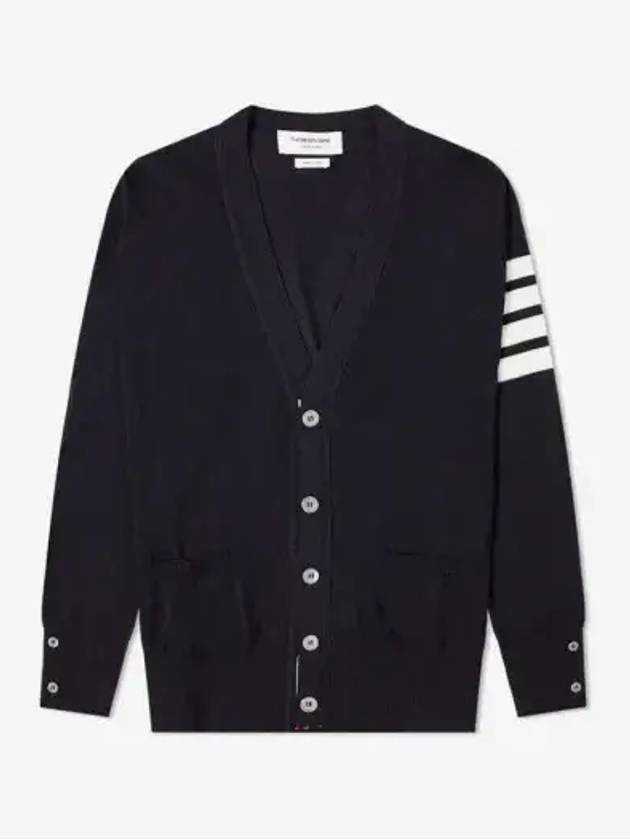 Men's Sustainable Classic Diagonal Wool Cardigan Navy - THOM BROWNE - BALAAN 3