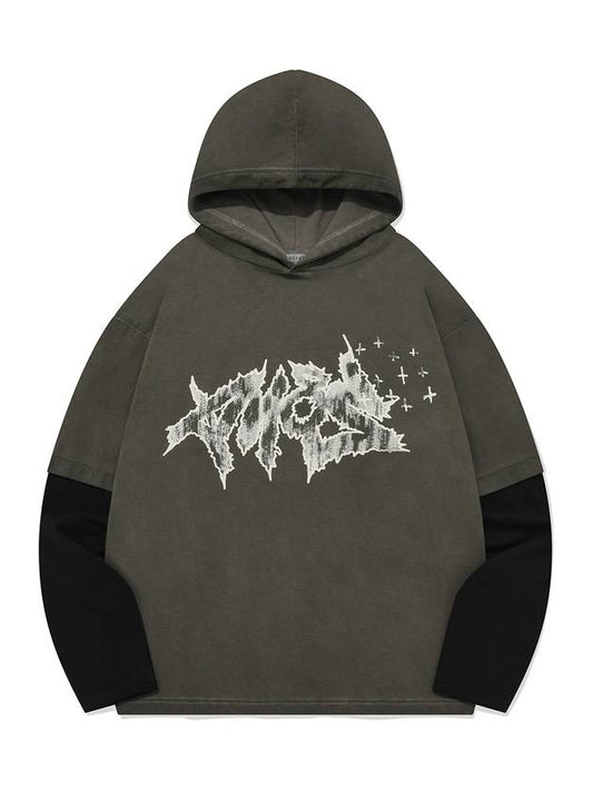 Layered Vintage Wash Hoodie Unisex Logo Hood Gray - PHOS333 - BALAAN 2