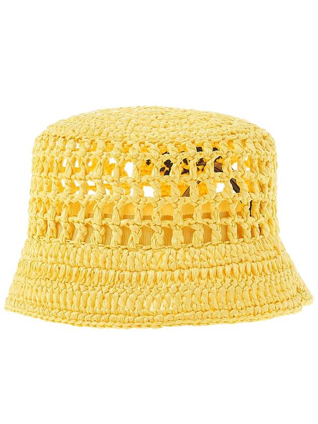 embroid logo raffia bucket hat yellow - PRADA - BALAAN.