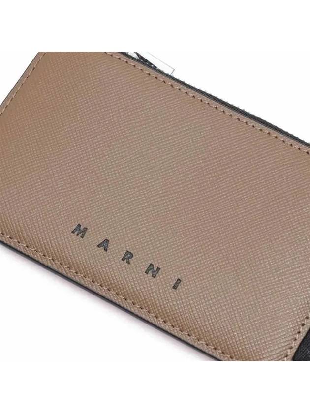 Engraved Logo Zippered Leather Card Wallet Brown - MARNI - BALAAN 4