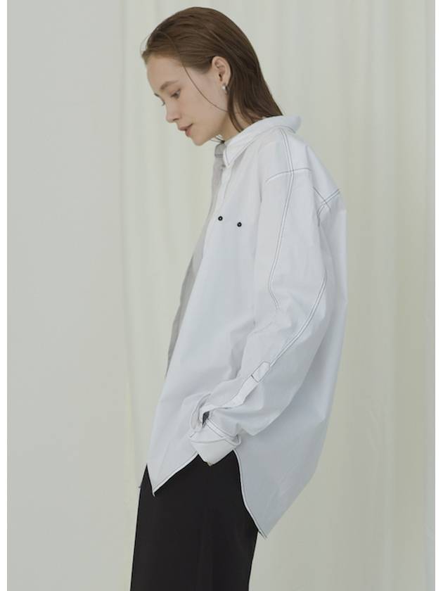 Color Combination Stitch Long Sleeve Shirt White - IMIRK - BALAAN 3