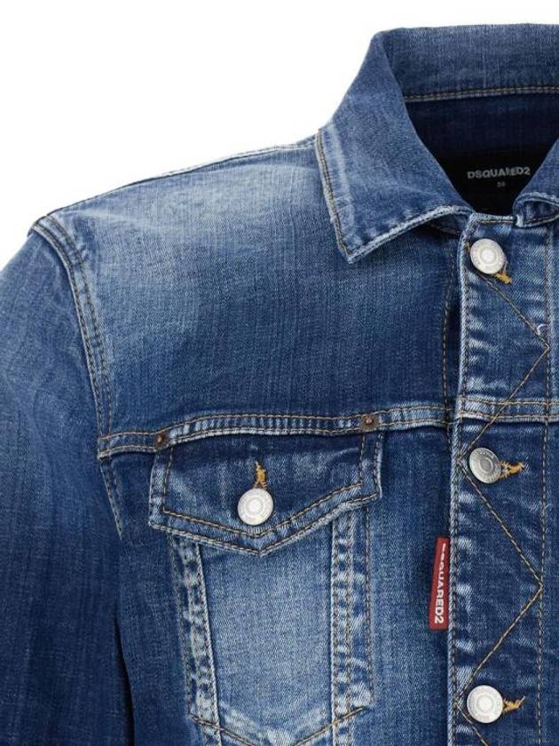 Ripped Cast Wash Denim Jacket Blue - DSQUARED2 - BALAAN 4