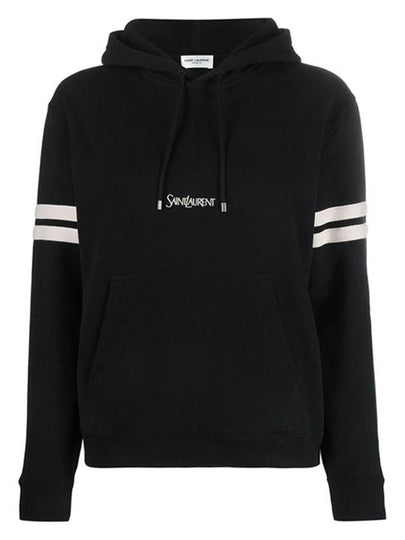 Embroidered Logo Hoodie Black - SAINT LAURENT - BALAAN 2