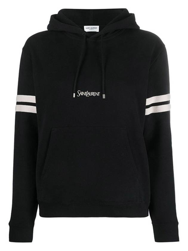 Embroidered Logo Hoodie Black - SAINT LAURENT - BALAAN 3