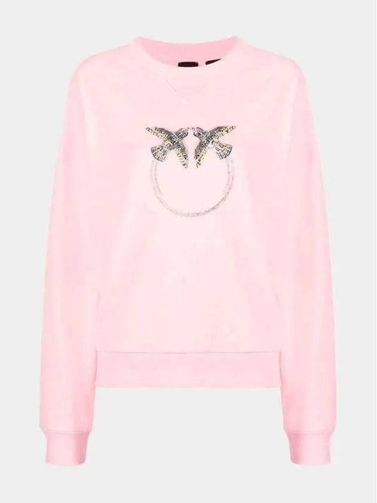 Bird beads logo sweatshirt melange pink women 1G17E3 Y7TM O53 - PINKO - BALAAN 2