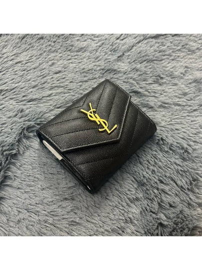 Monogram Cassandra Matelasse Half Wallet Black - SAINT LAURENT - BALAAN 2