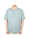 Men's Henry Neck Cotton Short Sleeve T-Shirt Blue Grey - TEN C - BALAAN 1