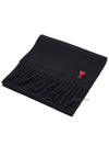 Small Heart Logo Classic Wool Scarf Black - AMI - BALAAN 3