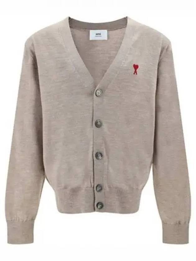 Heart embroidered logo V neck cardigan champagne men s jacket 270659 - AMI - BALAAN 1