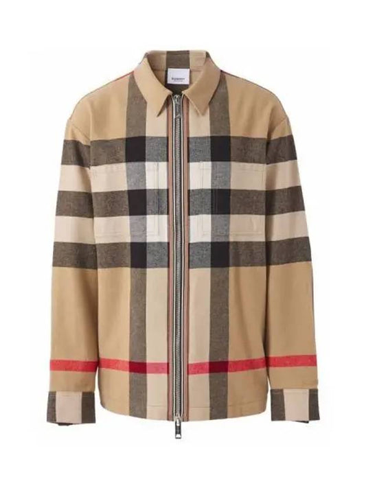 ExaGGerated Check Wool Cotton Overshirt Jacket Archive Beige - BURBERRY - BALAAN 2