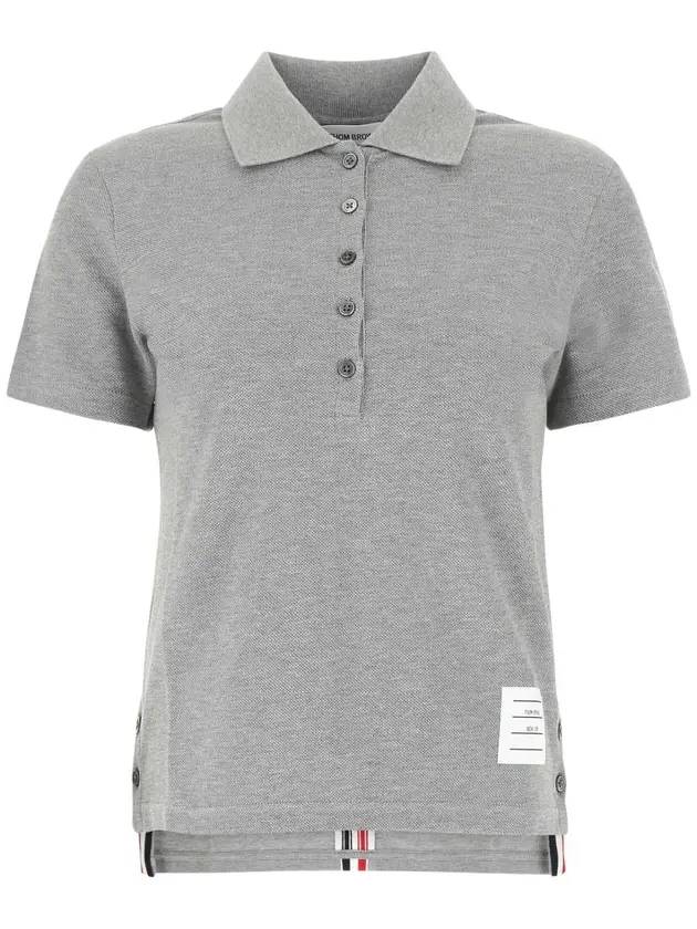 Classic Pique Center Back Stripe Relaxed Fit Short Sleeve Polo Shirt Grey - THOM BROWNE - BALAAN 1