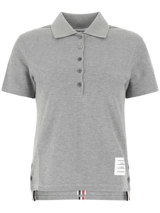 Classic Pique Center Back Stripe Relaxed Fit Short Sleeve Polo Shirt Grey - THOM BROWNE - BALAAN 1