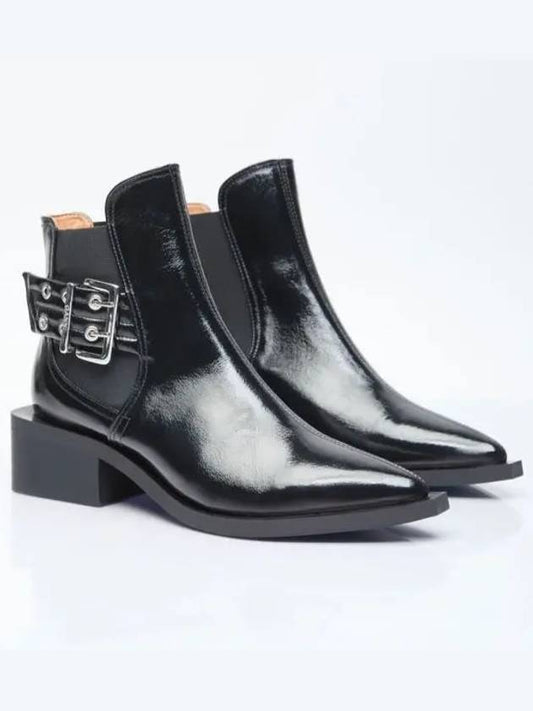 Chunky Buckle Detail Leather Chelsea Boots Black - GANNI - BALAAN 2