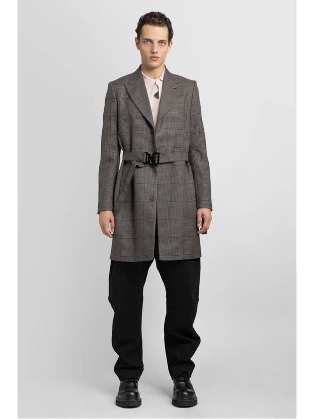 Homme Houndstooth Belted Single Coat Dark Brown - DIOR - BALAAN.