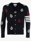 Anchor Intarsia 4-Bar V-Neck Cardigan Navy - THOM BROWNE - BALAAN 2