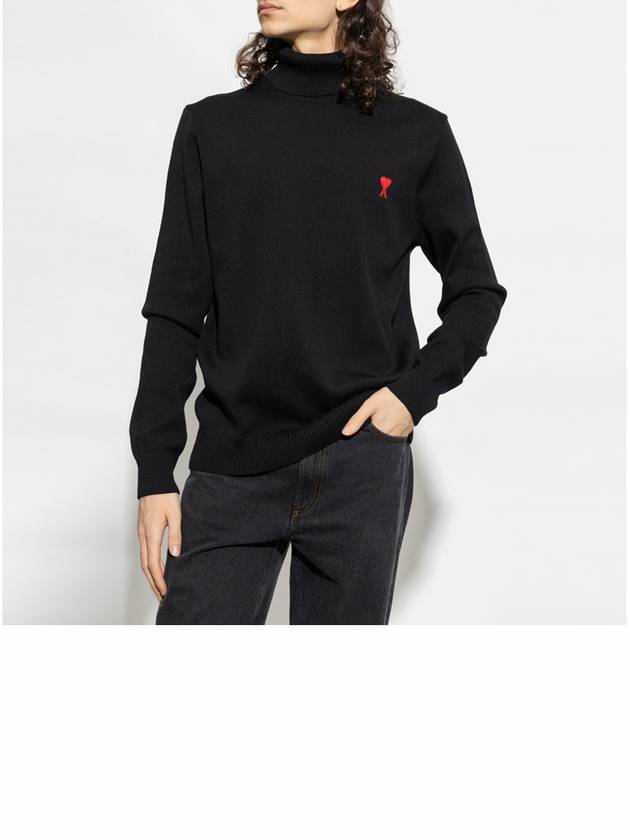 Men's Heart Logo Wool Turtleneck Black - AMI - BALAAN 3