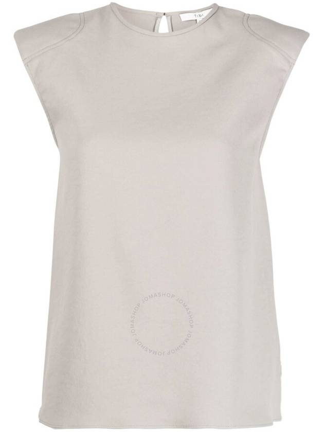 Tibi Ladies Mink Grey Chalky Drape Padded Shoulder Sleeveless Top, Size XX-Small - TIBI - BALAAN 1