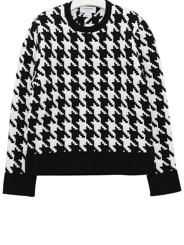 Houndstooth Quilted Merino Wool Knit Top Black White - THOM BROWNE - BALAAN 5