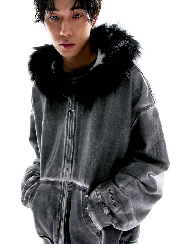 Oversized Rivet Fur Zip Up Hoodie Dirty White TO0021 - FLAVORISM - BALAAN 1