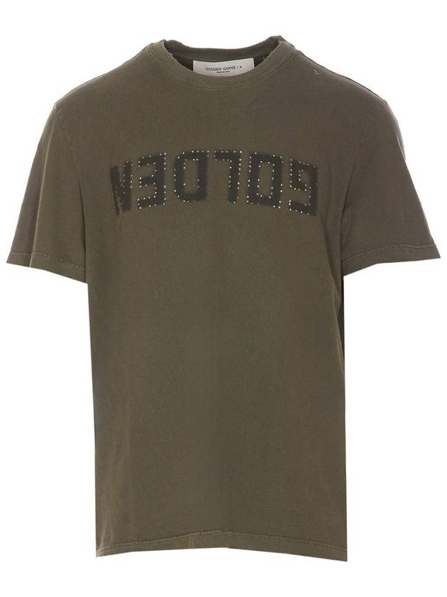 Golden Lettering Cotton Short Sleeve T-Shirt Olive Green - GOLDEN GOOSE - BALAAN 2