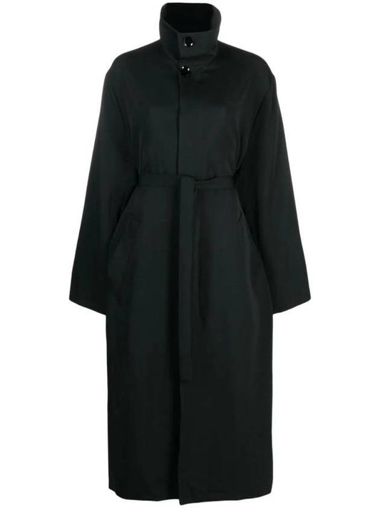Belted Wool Gabardine Oversized Coat Black - LEMAIRE - BALAAN 1