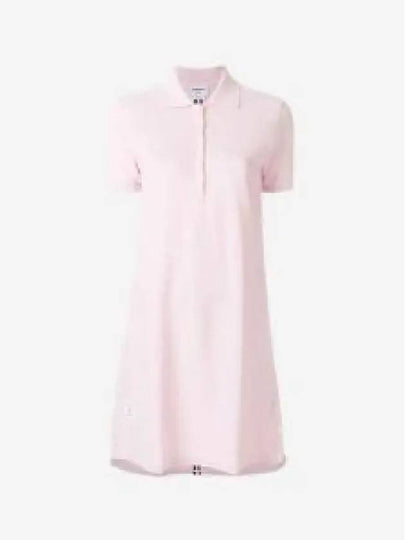 Classic Cotton Pique Center Back Stripe A-Line Short Sleeve Polo Shirt Short Dress Pink - THOM BROWNE - BALAAN 2