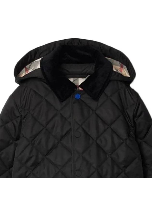 Kids Corduroy Collar Diamond Hooded Quilted Jacket Black - BURBERRY - BALAAN 5