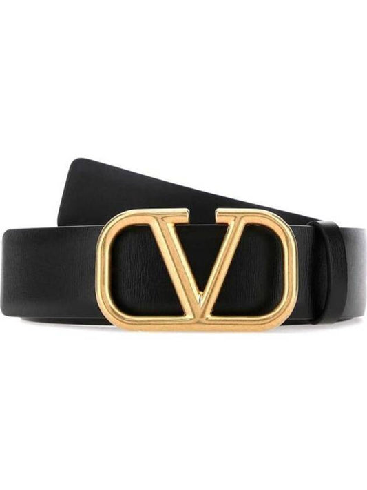 V Logo Signature Buckle Leather Belt Black - VALENTINO - BALAAN.