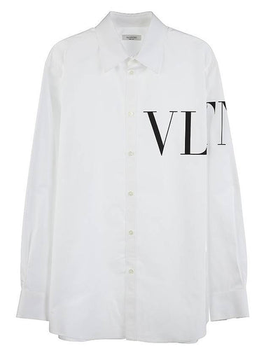 Side VLTN Printed Cotton Long-Sleeved Shirt White - VALENTINO - BALAAN 1