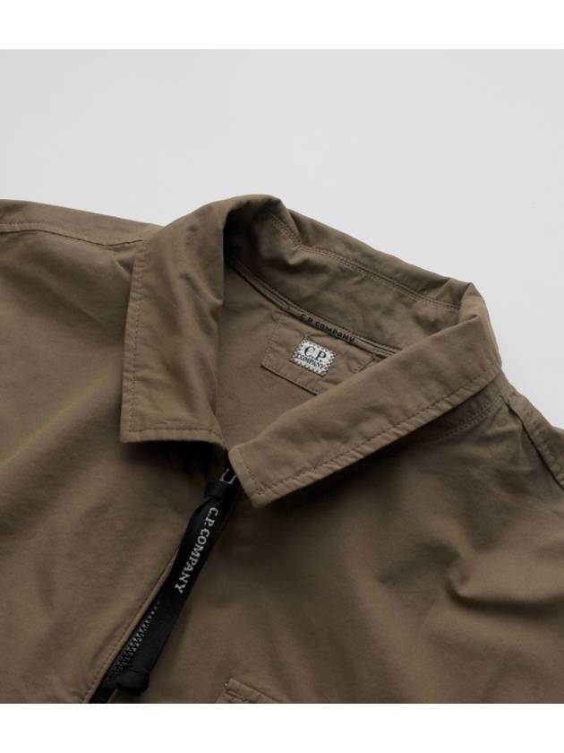 Lens Wappen Gabardine Shirt Zip-up Jacket Brown - CP COMPANY - BALAAN 4