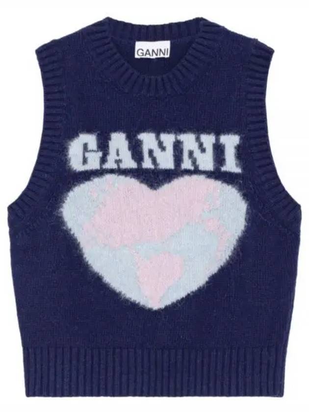 Logo Heart Gilet Vest Navy - GANNI - BALAAN 2