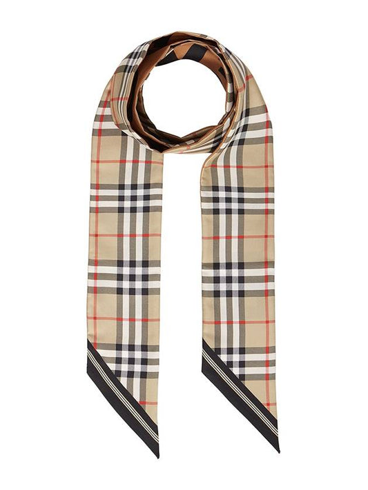 Vintage Check Logo Print Silk Skinny Reversible Scarf Archive Beige - BURBERRY - BALAAN 2