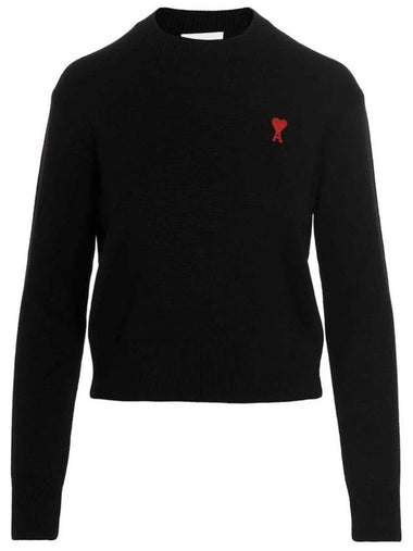 Embroidery Heart Logo Knit Top Black - AMI - BALAAN 1