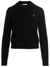 Embroidery Heart Logo Sweater Knit Top Black - AMI - BALAAN 1