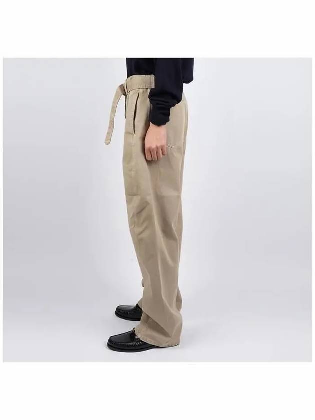 Twisted Belted Cotton Straight Pants Beige - LEMAIRE - BALAAN 4