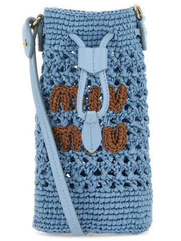 Embroidered Logo Crochet Bucket Bag Light Blue - MIU MIU - BALAAN 1