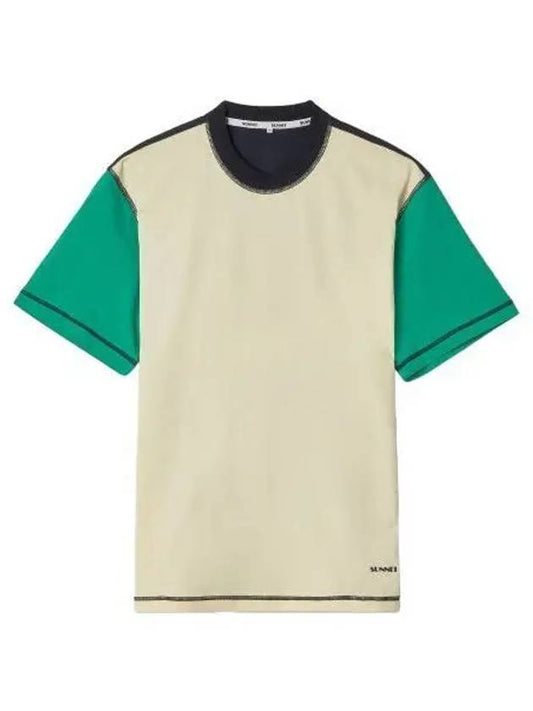 Color block short sleeve t shirt beige green black - SUNNEI - BALAAN 1