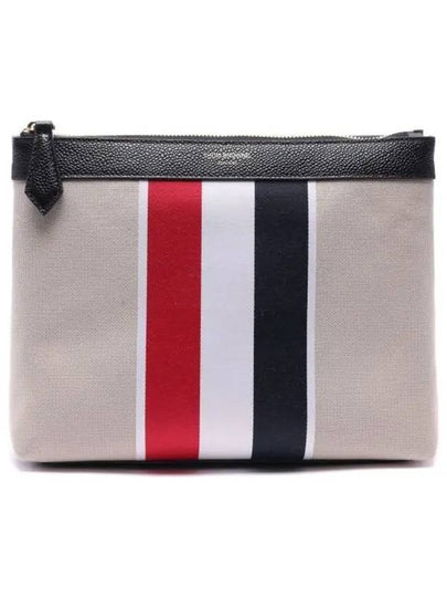 Jacquard Stripe Cotton Canvas Clutch Bag Beige - THOM BROWNE - BALAAN 2